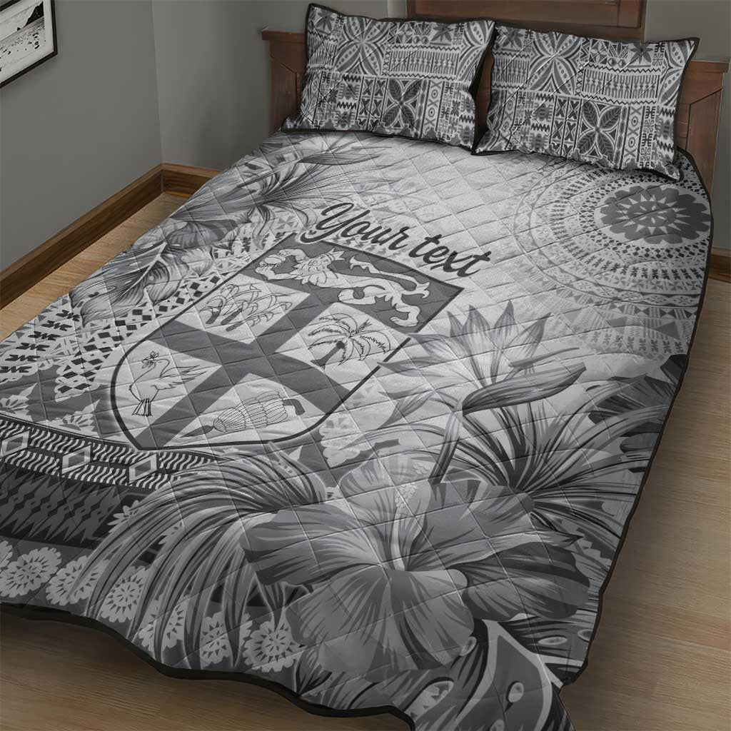 Vintage Bula Fiji Personalised Quilt Bed Set Beige Hibiscus Tapa Pattern LT9