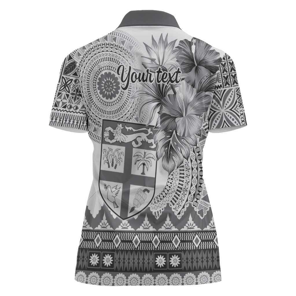 Vintage Bula Fiji Personalised Women Polo Shirt Beige Hibiscus Tapa Pattern