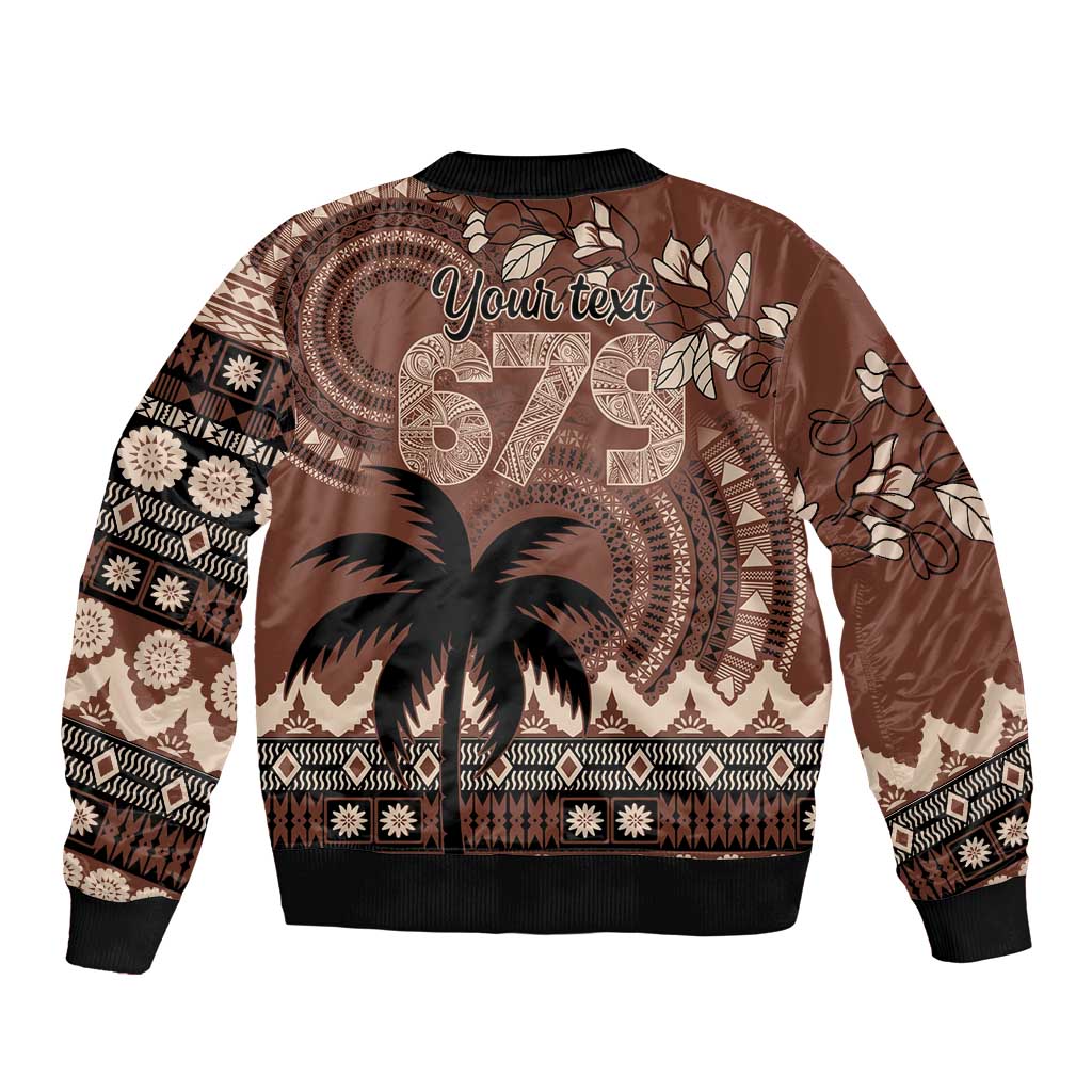 Personalised Bula Fiji 679 Sleeve Zip Bomber Jacket Fijian Tagimoucia Masi Tapa Art