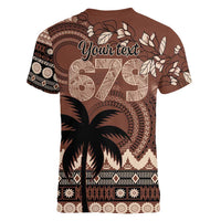 Personalised Bula Fiji 679 Women V-Neck T-Shirt Fijian Tagimoucia Masi Tapa Art