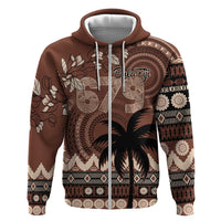 Personalised Bula Fiji 679 Zip Hoodie Fijian Tagimoucia Masi Tapa Art LT9 Zip Hoodie Brown - Polynesian Pride