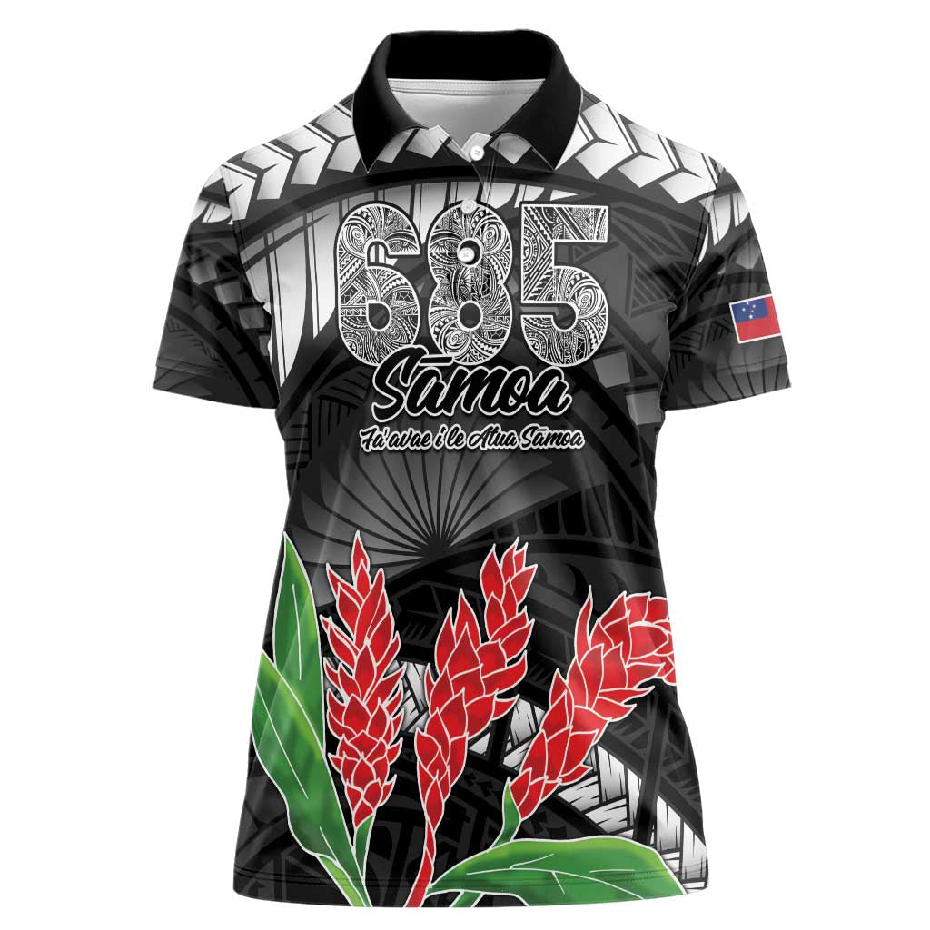 Personalised Samoa 685 Women Polo Shirt Teuila Flower With Black Samoan Tattoo