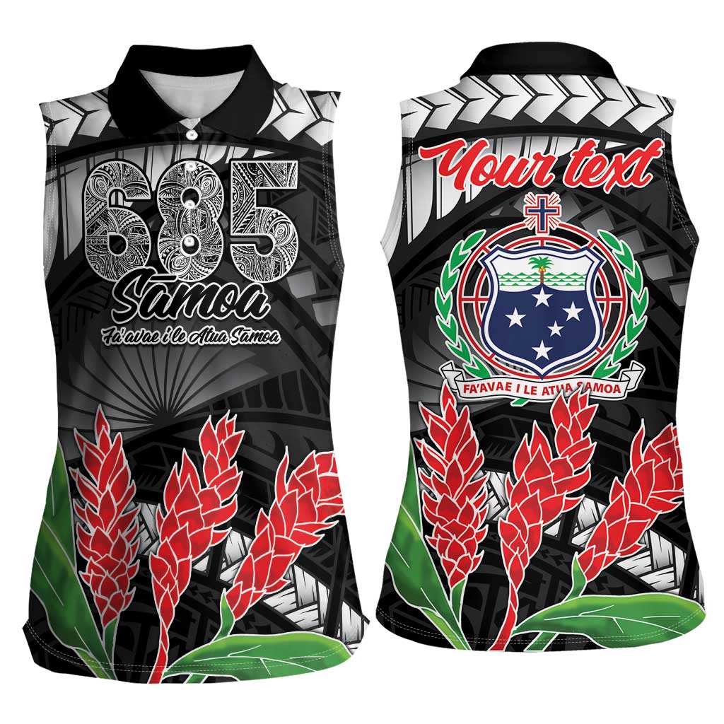 Personalised Samoa 685 Women Sleeveless Polo Shirt Teuila Flower With Black Samoan Tattoo