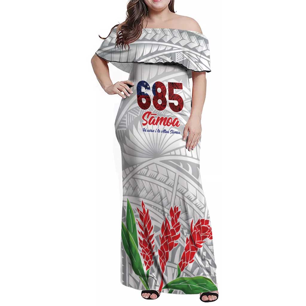 Personalised Samoa 685 Family Matching Off Shoulder Maxi Dress and Hawaiian Shirt Teuila Flower With White Samoan Tattoo