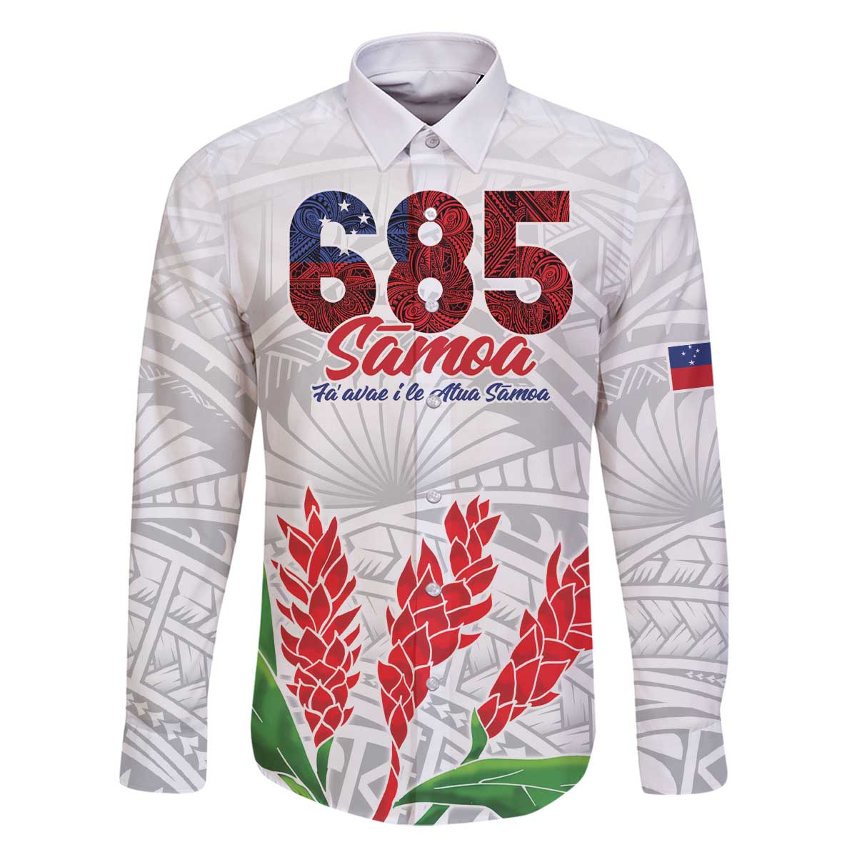 Personalised Samoa 685 Family Matching Off Shoulder Short Dress and Hawaiian Shirt Teuila Flower With White Samoan Tattoo