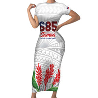 Personalised Samoa 685 Family Matching Short Sleeve Bodycon Dress and Hawaiian Shirt Teuila Flower With White Samoan Tattoo