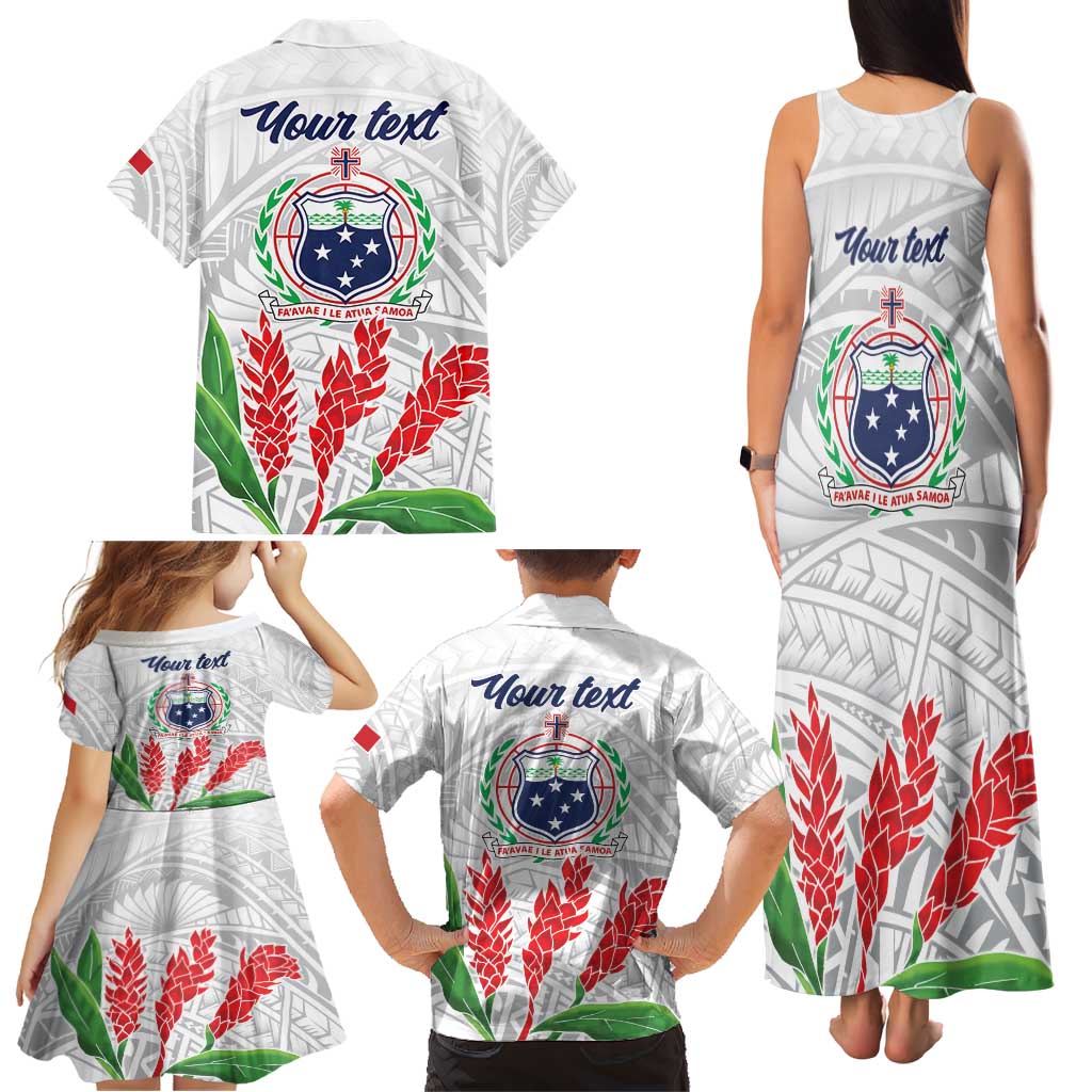 Personalised Samoa 685 Family Matching Tank Maxi Dress and Hawaiian Shirt Teuila Flower With White Samoan Tattoo