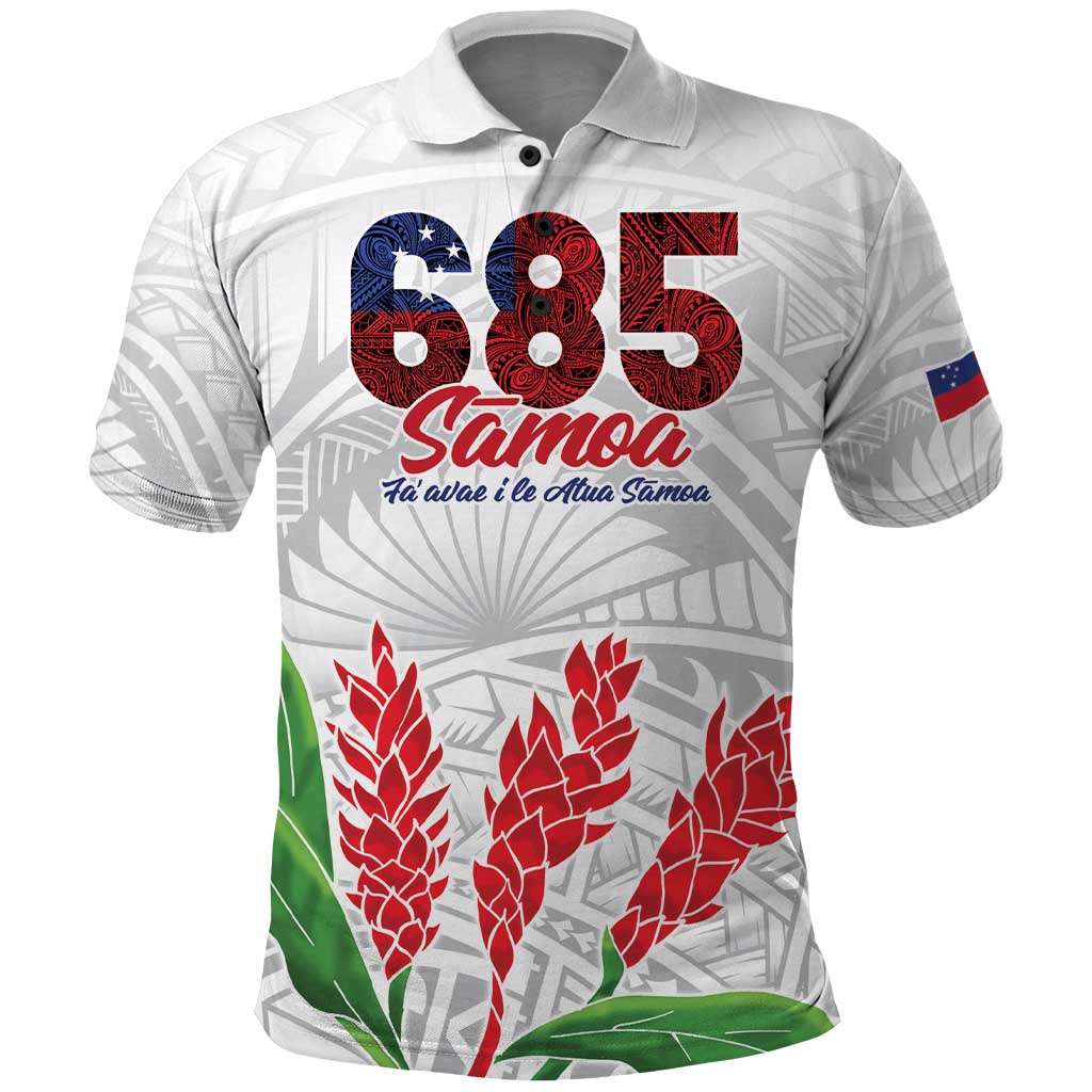 Personalised Samoa 685 Polo Shirt Teuila Flower With White Samoan Tattoo