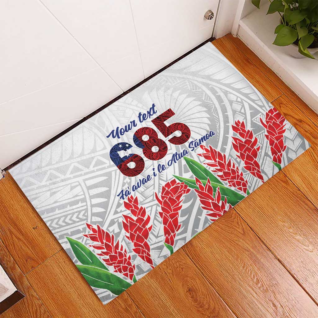 Personalised Samoa 685 Rubber Doormat Teuila Flower With White Samoan Tattoo