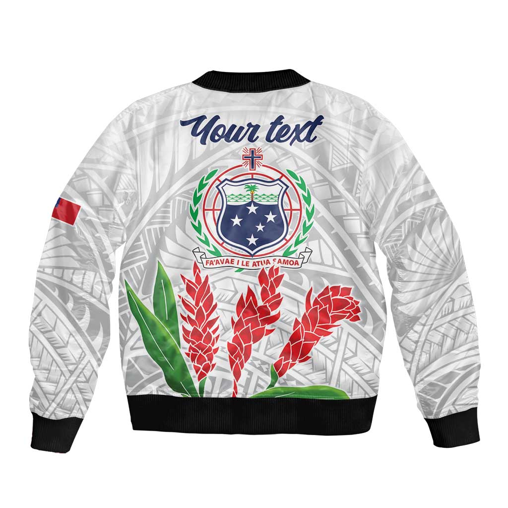 Personalised Samoa 685 Sleeve Zip Bomber Jacket Teuila Flower With White Samoan Tattoo LT9 - Polynesian Pride