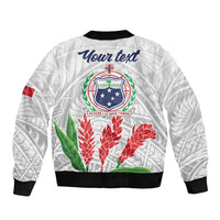 Personalised Samoa 685 Sleeve Zip Bomber Jacket Teuila Flower With White Samoan Tattoo LT9 - Polynesian Pride