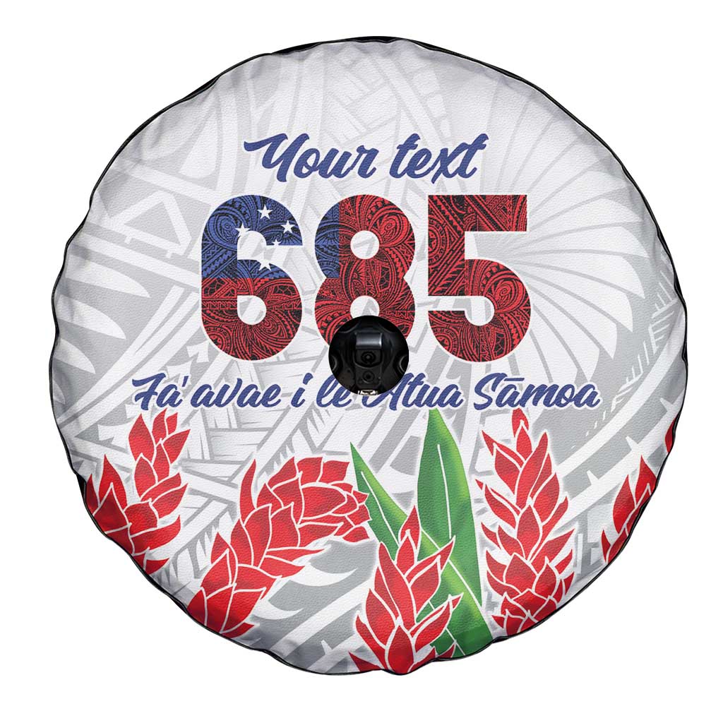 Personalised Samoa 685 Spare Tire Cover Teuila Flower With White Samoan Tattoo