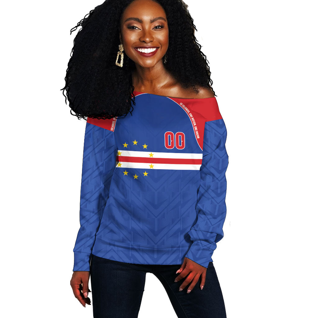 Cape Verde Atlantic Stars Custom Off Shoulder Sweater Football 2026 Supporter LT9 Women Blue - Polynesian Pride