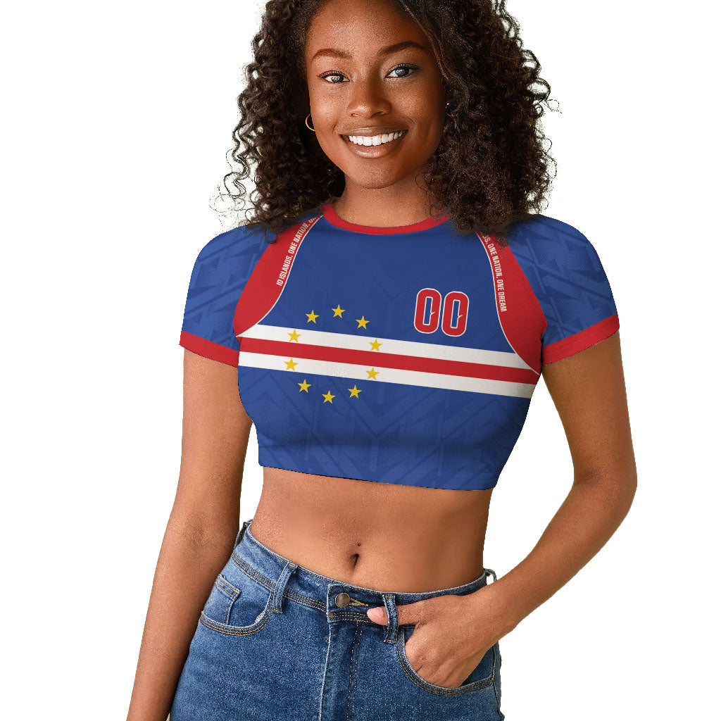 Cape Verde Atlantic Stars Custom Raglan Cropped T shirt Football 2026 Supporter LT9 Female Blue - Polynesian Pride