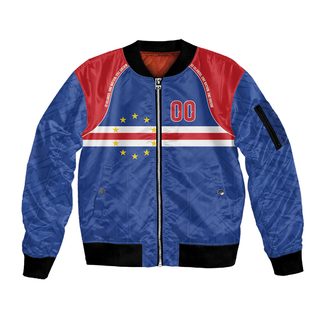 Cape Verde Atlantic Stars Custom Sleeve Zip Bomber Jacket Football 2026 Supporter LT9 Unisex Blue - Polynesian Pride