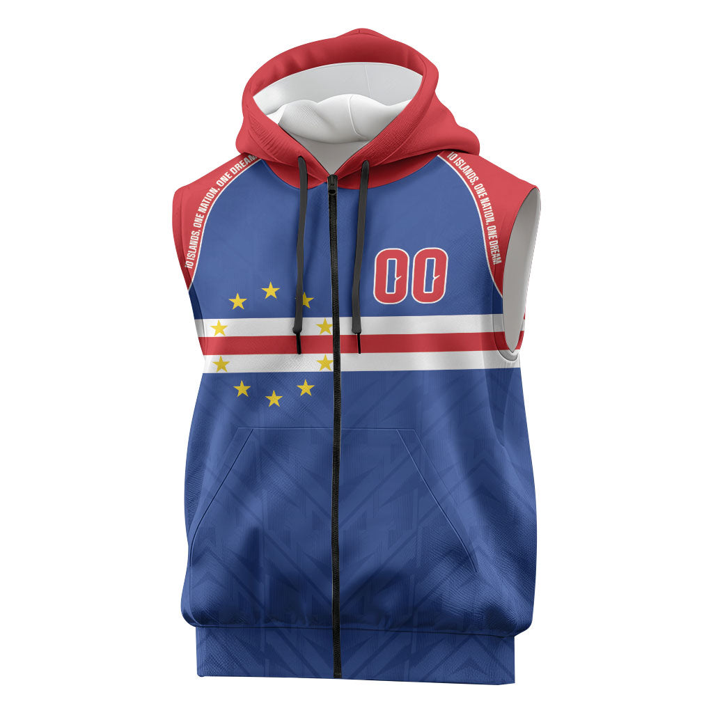 Cape Verde Atlantic Stars Custom Sleeveless Zip Hoodie Football 2026 Supporter LT9 Blue - Polynesian Pride