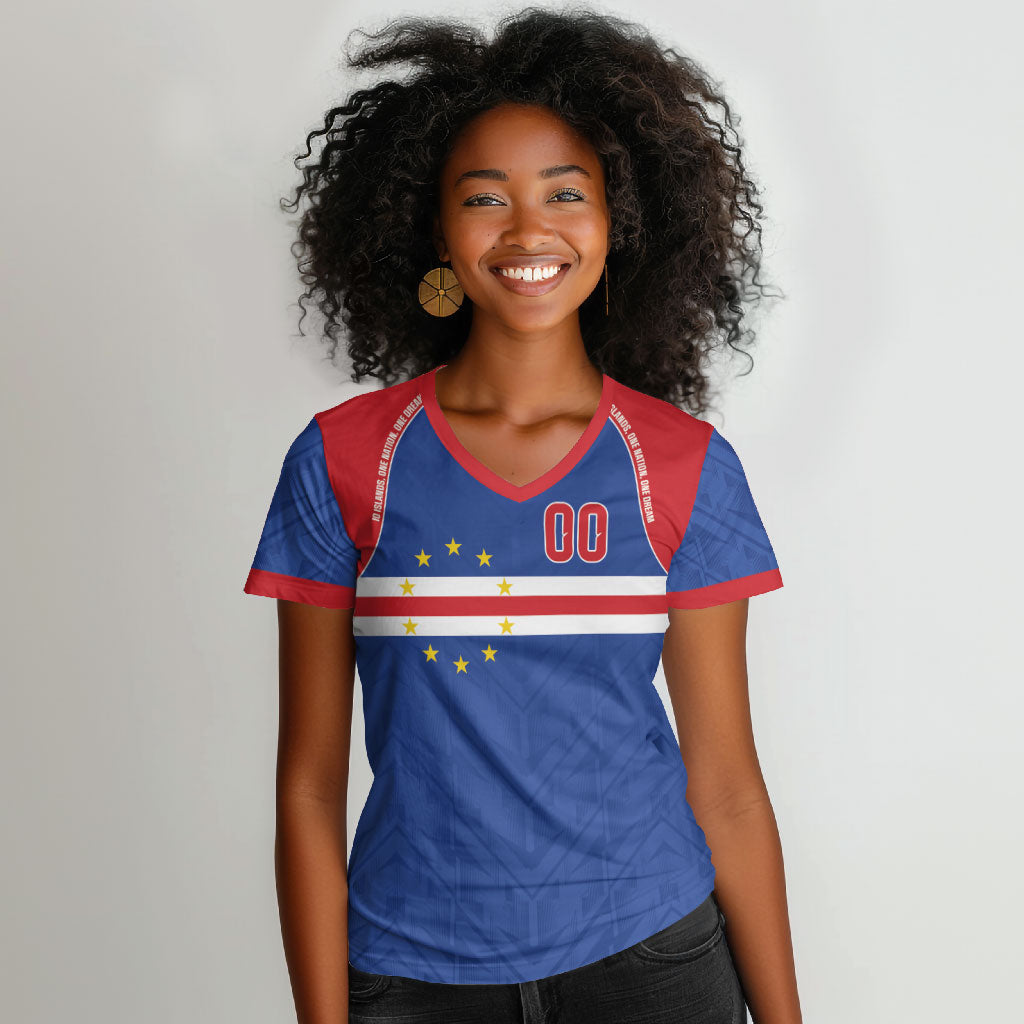 Cape Verde Atlantic Stars Custom Women V-Neck T-Shirt Football 2026 Supporter LT9 Female Blue - Polynesian Pride
