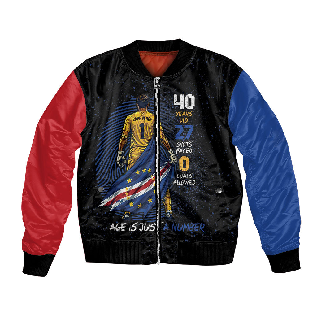 Cape Verde Goalkeeper Personalized Bomber Jacket 40 Years Old 27 Shots Zero Goals Vintage LT9 Unisex Black - Polynesian Pride