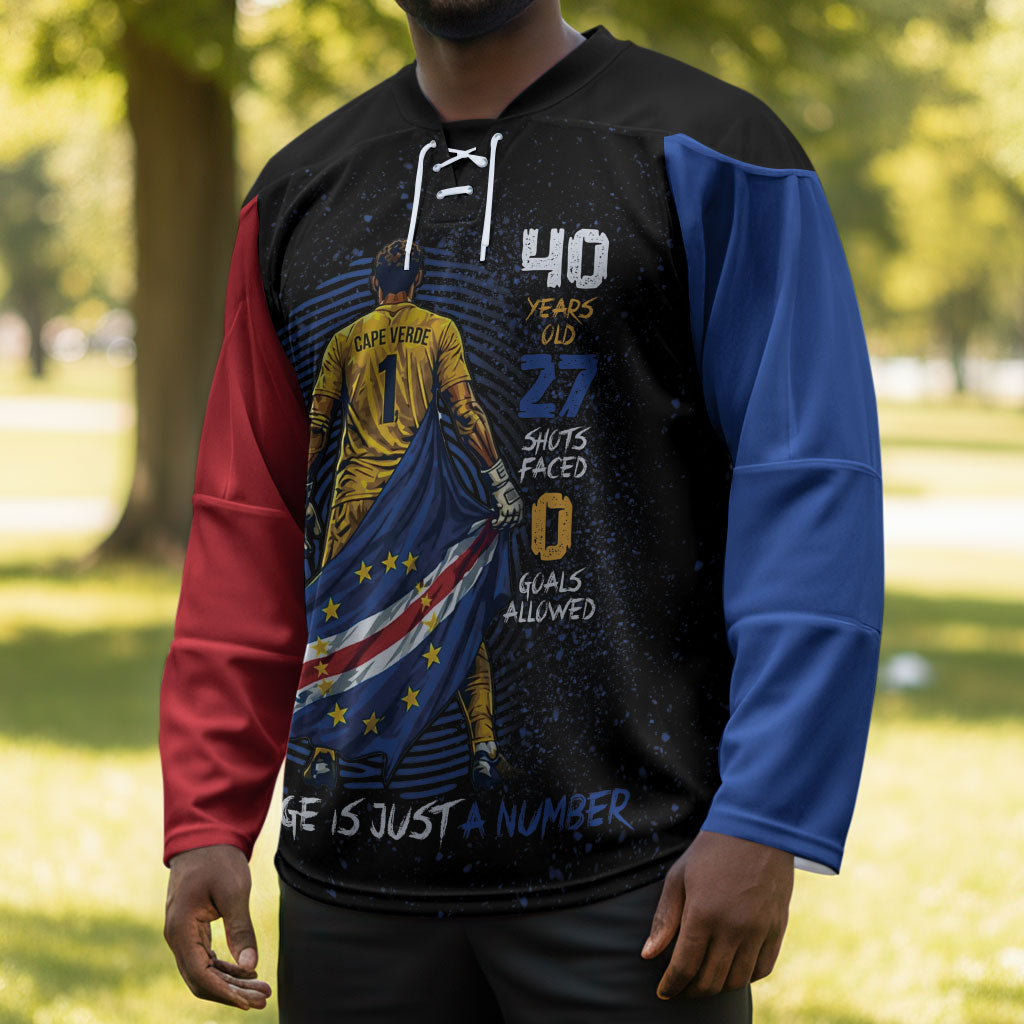 Cape Verde Goalkeeper Personalized Hockey Jersey 40 Years Old 27 Shots Zero Goals Vintage