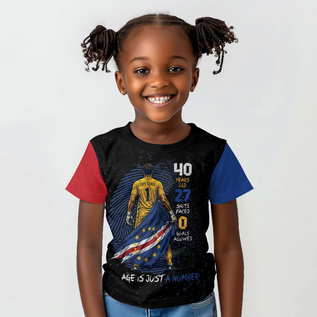 Cape Verde Goalkeeper Personalized Kid T shirt 40 Years Old 27 Shots Zero Goals Vintage LT9 Black - Polynesian Pride