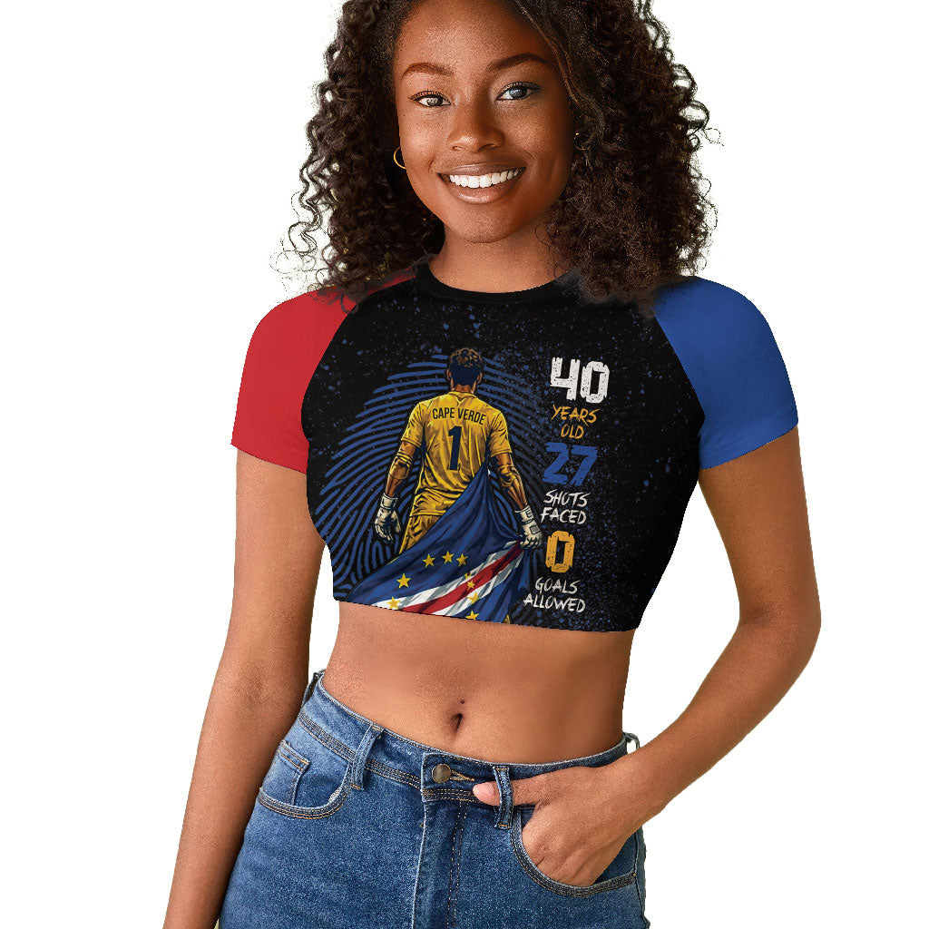 Cape Verde Goalkeeper Personalized Raglan Cropped T shirt 40 Years Old 27 Shots Zero Goals Vintage LT9 Female Black - Polynesian Pride