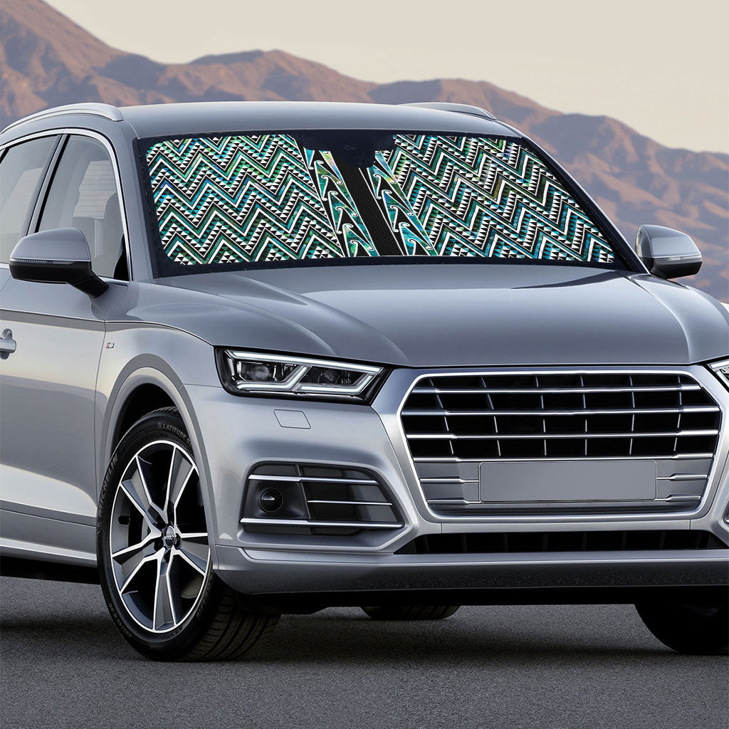 New Zealand Maori Niho Taniwha Auto Sun Shade Papua Shell - Mangopare Puhoro Pattern