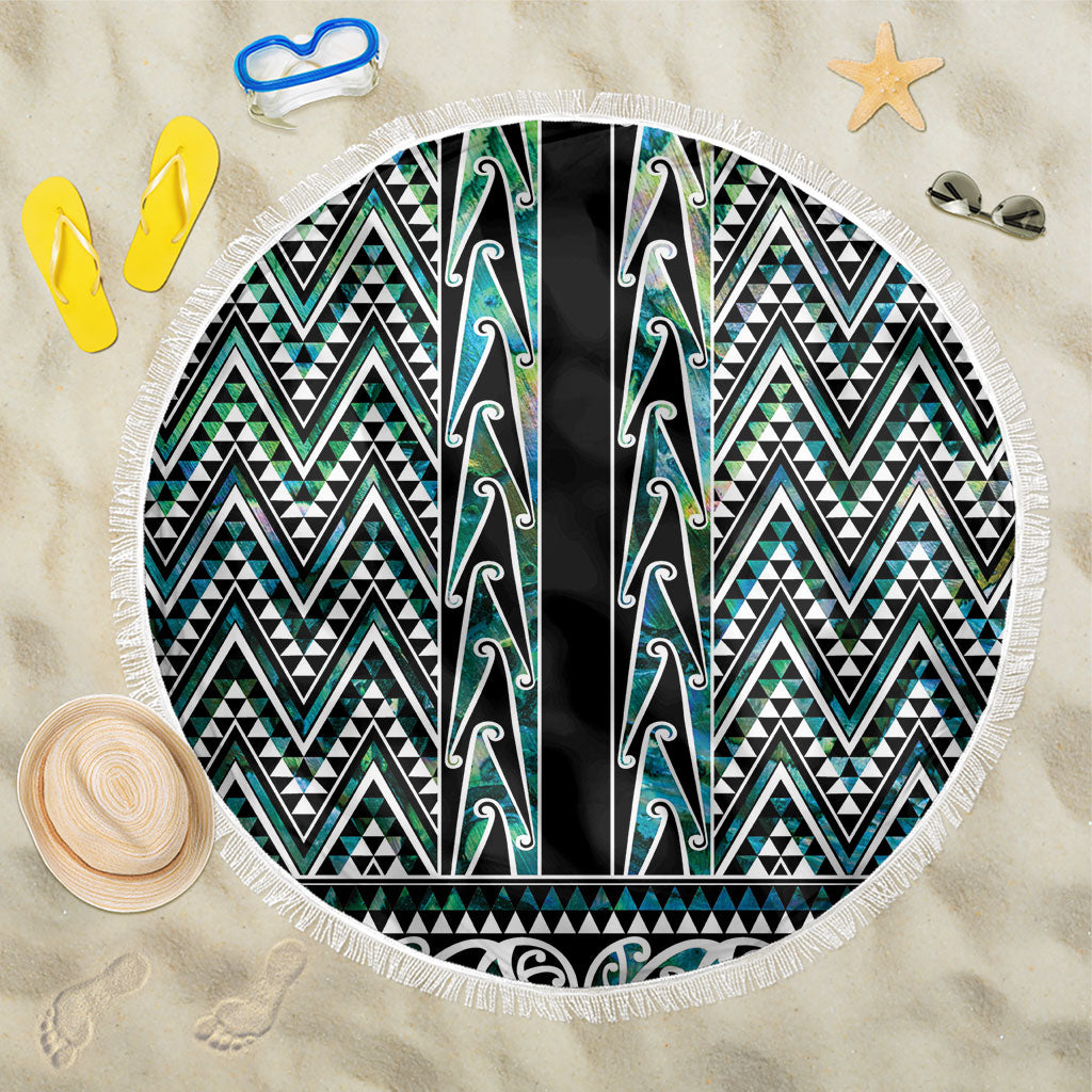 New Zealand Maori Niho Taniwha Beach Blanket Papua Shell - Mangopare Puhoro Pattern LT9 One Size 150cm Green - Polynesian Pride