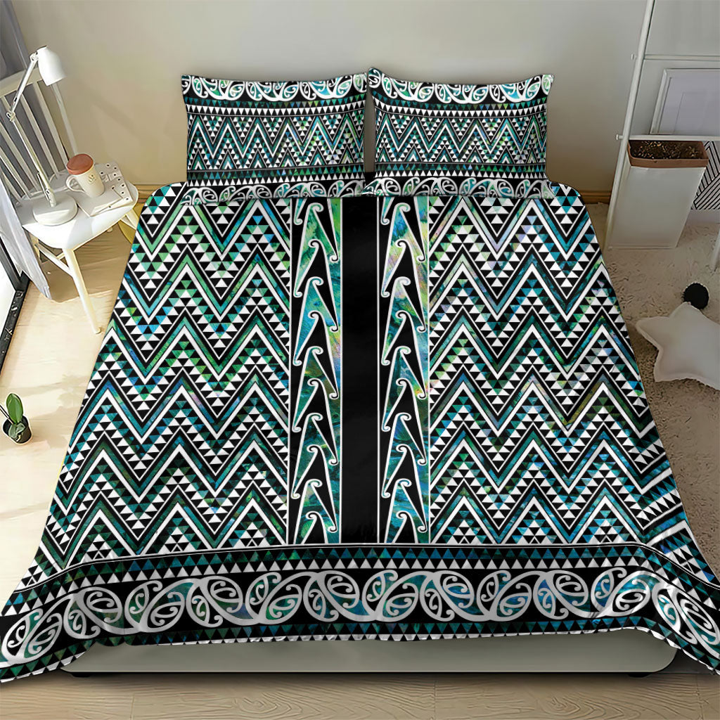 New Zealand Maori Niho Taniwha Bedding Set Papua Shell - Mangopare Puhoro Pattern