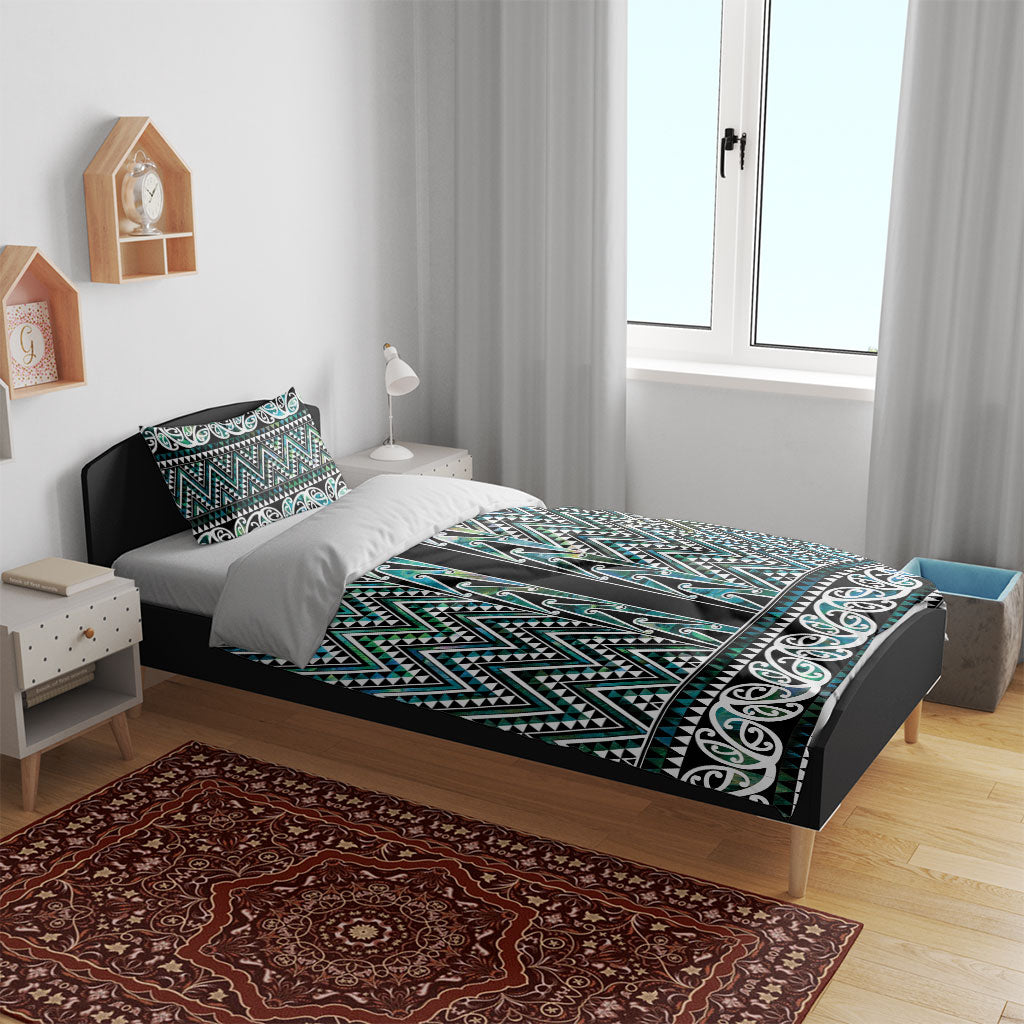 New Zealand Maori Niho Taniwha Bedding Set Papua Shell - Mangopare Puhoro Pattern