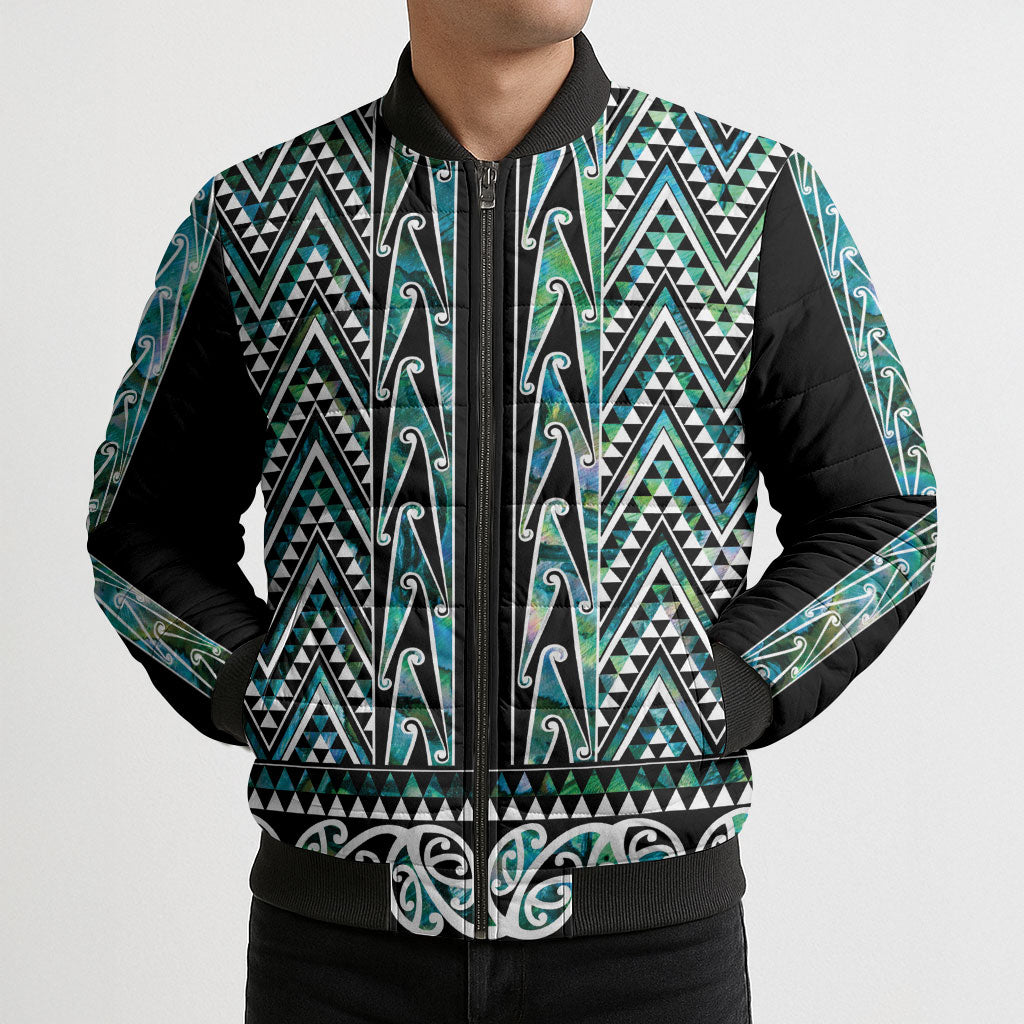 New Zealand Maori Niho Taniwha Bomber Puffer Jacket Papua Shell - Mangopare Puhoro Pattern