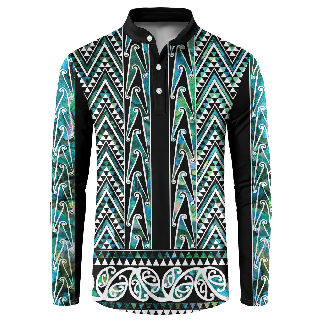 New Zealand Maori Niho Taniwha Button Sweatshirt Papua Shell - Mangopare Puhoro Pattern