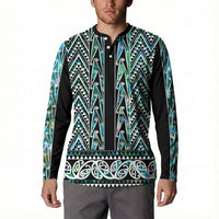 New Zealand Maori Niho Taniwha Button Sweatshirt Papua Shell - Mangopare Puhoro Pattern