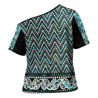 New Zealand Maori Niho Taniwha Cross Shoulder Shirt Papua Shell - Mangopare Puhoro Pattern