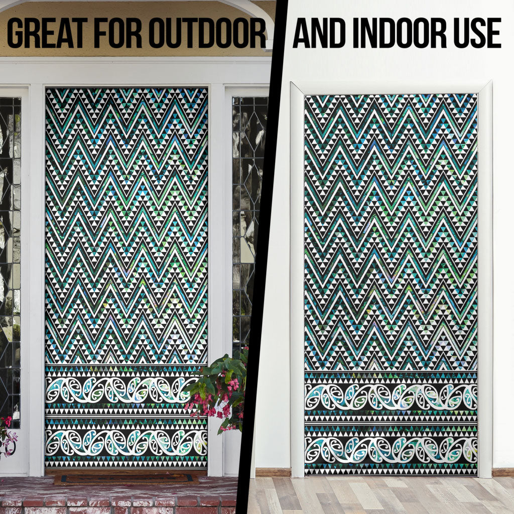 New Zealand Maori Niho Taniwha Door Cover Papua Shell - Mangopare Puhoro Pattern