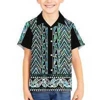 New Zealand Maori Niho Taniwha Family Matching Long Sleeve Bodycon Dress and Hawaiian Shirt Papua Shell - Mangopare Puhoro Pattern LT9 Son's Shirt Green - Polynesian Pride
