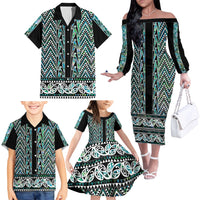 New Zealand Maori Niho Taniwha Family Matching Off The Shoulder Long Sleeve Dress and Hawaiian Shirt Papua Shell - Mangopare Puhoro Pattern LT9 - Polynesian Pride