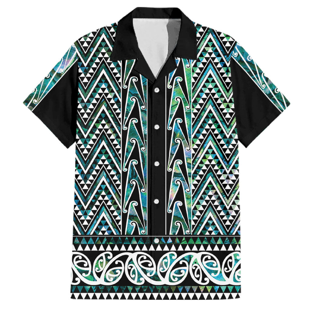 New Zealand Maori Niho Taniwha Family Matching Off The Shoulder Long Sleeve Dress and Hawaiian Shirt Papua Shell - Mangopare Puhoro Pattern LT9 Dad's Shirt - Short Sleeve Green - Polynesian Pride