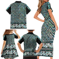 New Zealand Maori Niho Taniwha Family Matching Short Sleeve Bodycon Dress and Hawaiian Shirt Papua Shell - Mangopare Puhoro Pattern LT9 - Polynesian Pride