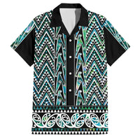 New Zealand Maori Niho Taniwha Family Matching Short Sleeve Bodycon Dress and Hawaiian Shirt Papua Shell - Mangopare Puhoro Pattern LT9 Dad's Shirt - Short Sleeve Green - Polynesian Pride
