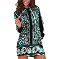 New Zealand Maori Niho Taniwha Hoodie Dress Papua Shell - Mangopare Puhoro Pattern