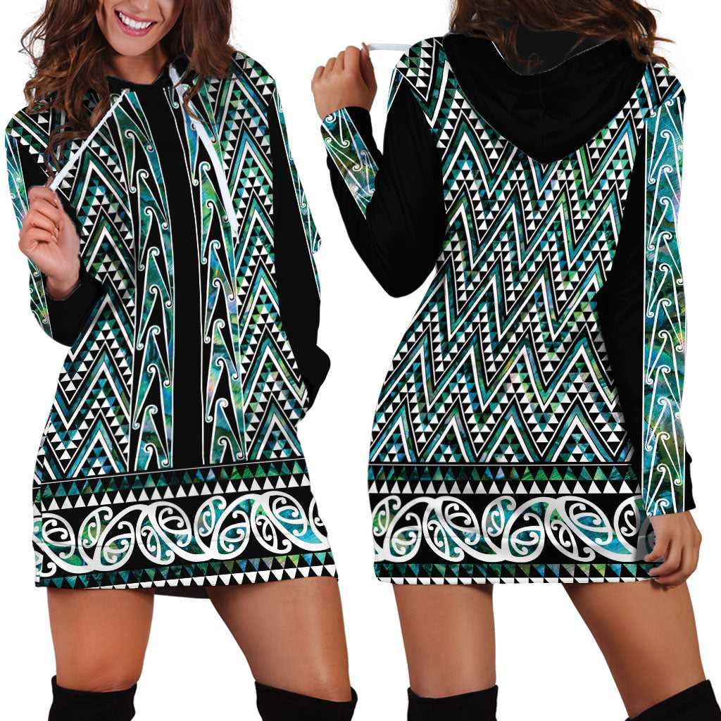 New Zealand Maori Niho Taniwha Hoodie Dress Papua Shell - Mangopare Puhoro Pattern