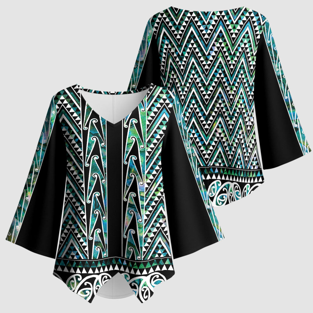 New Zealand Maori Niho Taniwha Kimono Sleeve Blouse Papua Shell - Mangopare Puhoro Pattern