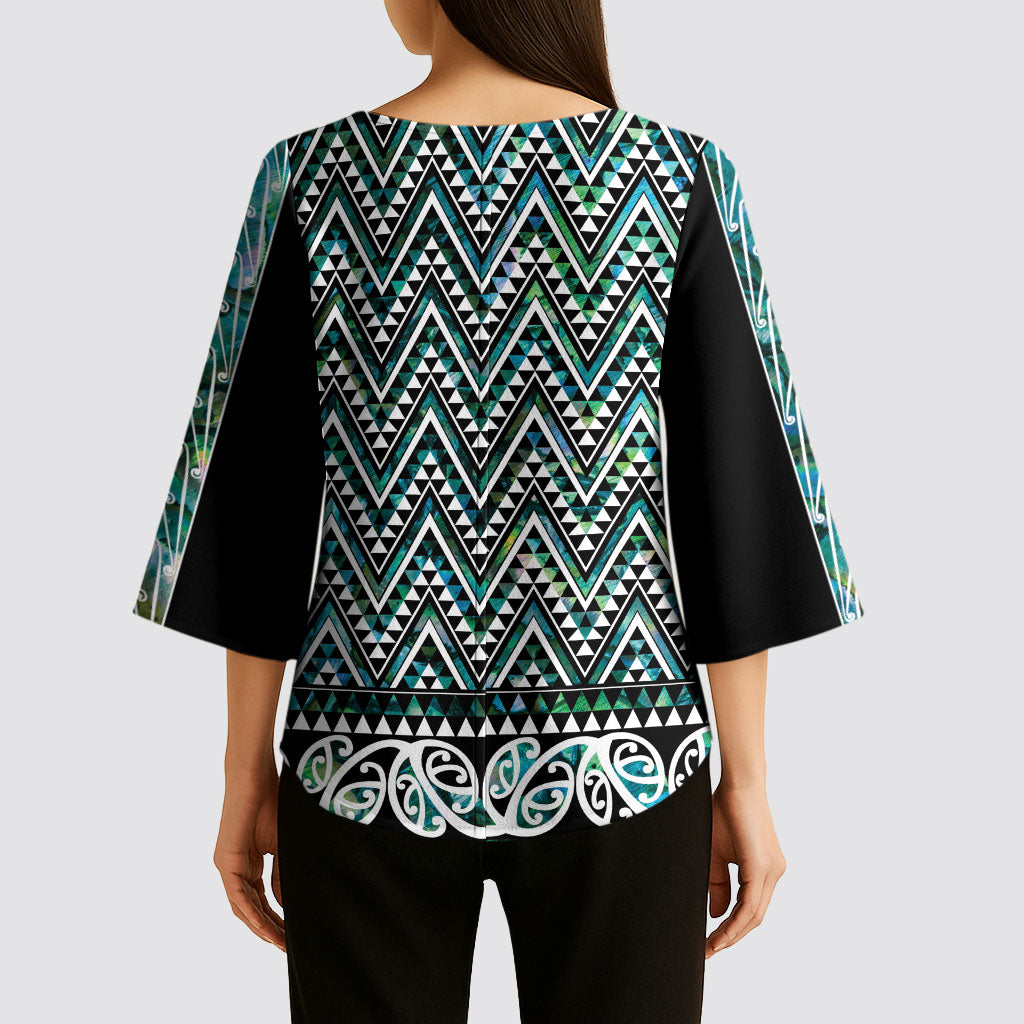 New Zealand Maori Niho Taniwha Kimono Sleeve Blouse Papua Shell - Mangopare Puhoro Pattern