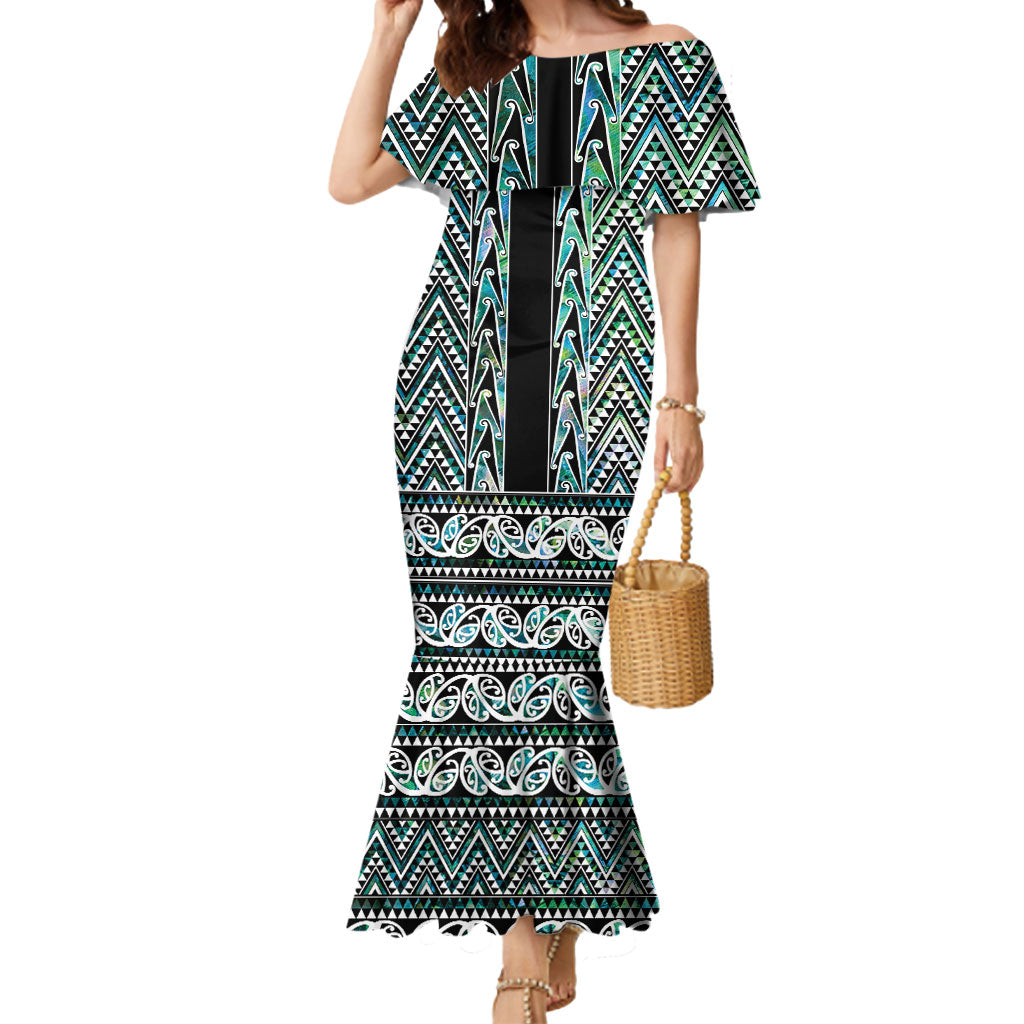 New Zealand Maori Niho Taniwha Mermaid Dress Papua Shell - Mangopare Puhoro Pattern LT9 Women Green - Polynesian Pride