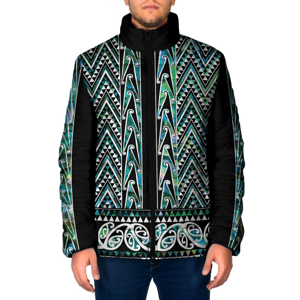 New Zealand Maori Niho Taniwha Padded Jacket Papua Shell - Mangopare Puhoro Pattern LT9 Men Green - Polynesian Pride