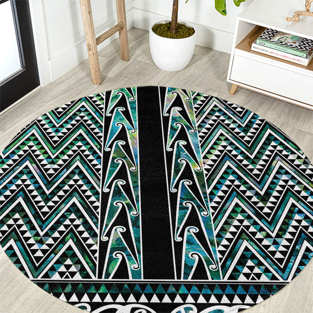 New Zealand Maori Niho Taniwha Round Carpet Papua Shell - Mangopare Puhoro Pattern