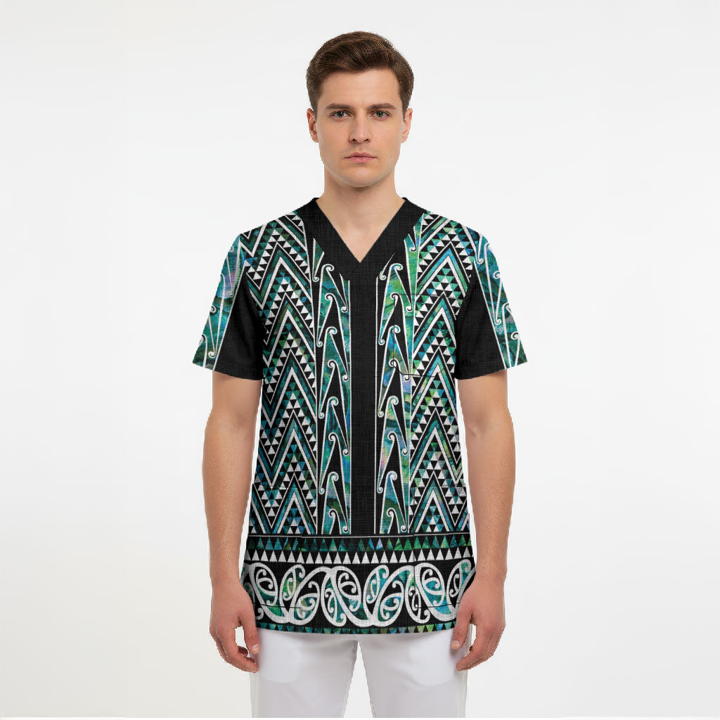 New Zealand Maori Niho Taniwha Scrub Top Papua Shell - Mangopare Puhoro Pattern