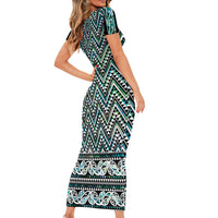 New Zealand Maori Niho Taniwha Short Sleeve Bodycon Dress Papua Shell - Mangopare Puhoro Pattern