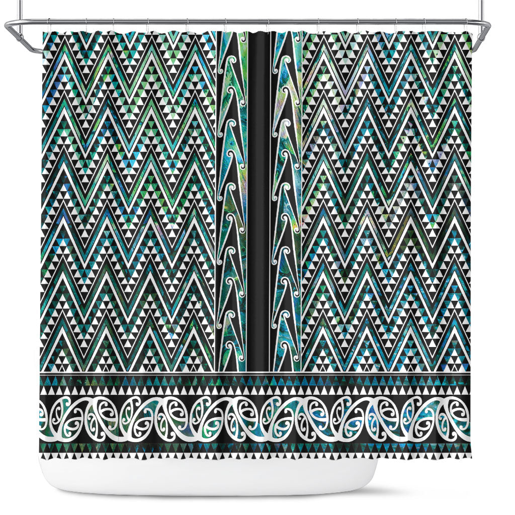 New Zealand Maori Niho Taniwha Shower Curtain Papua Shell - Mangopare Puhoro Pattern