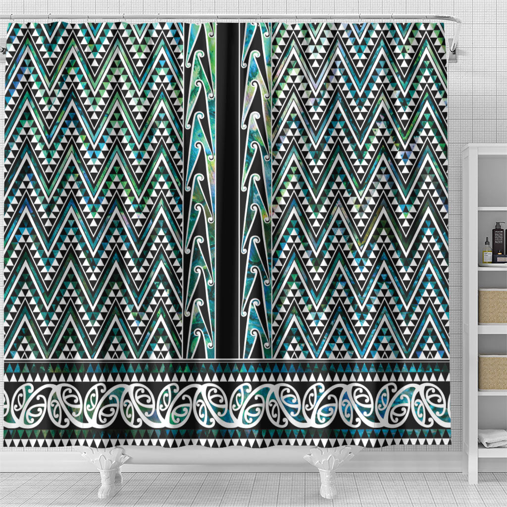 New Zealand Maori Niho Taniwha Shower Curtain Papua Shell - Mangopare Puhoro Pattern